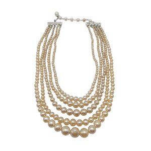 Deltah Graduated Faux Pearls Multi-Strand Necklace Hook Closure Japan Vintage